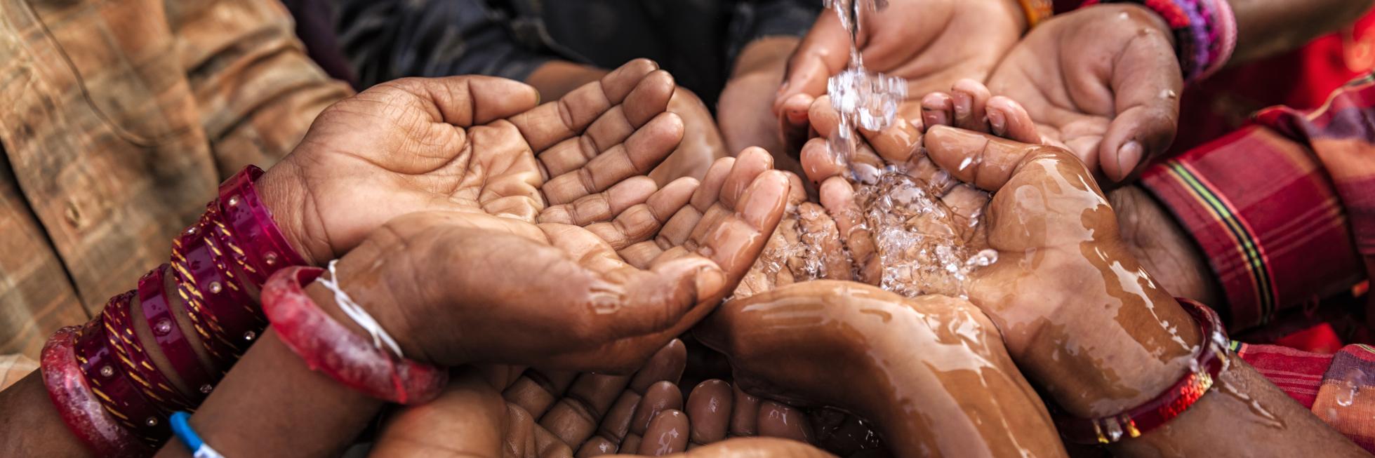 hands reaching for water