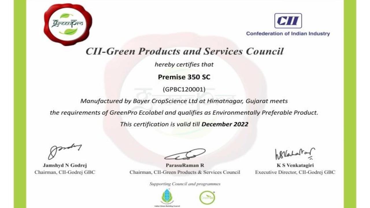 Bayer's Premise® receives GreenPro certification from IGBC ...